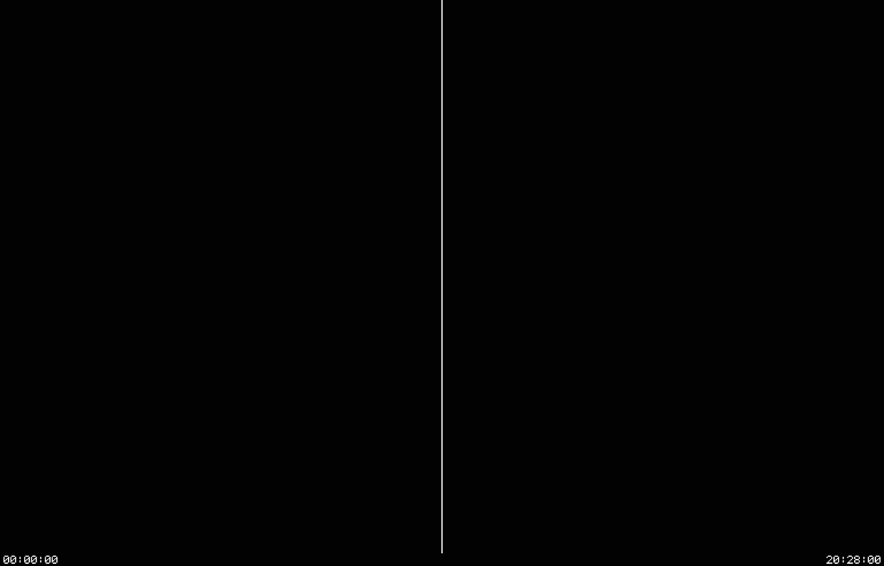 Two CADR screens side by side. The left machine runs CC; the right machine's screen stops changing when CC halts it through the debug cable.