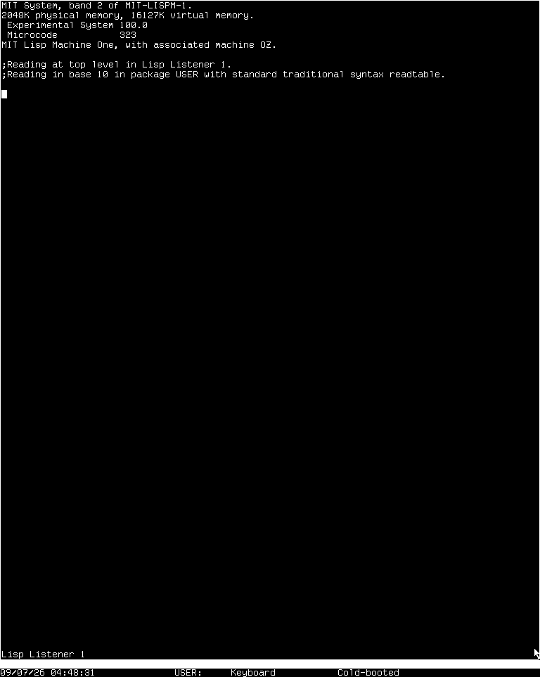 MIT's System 100 at its Lisp Listener, running in muir-sim
